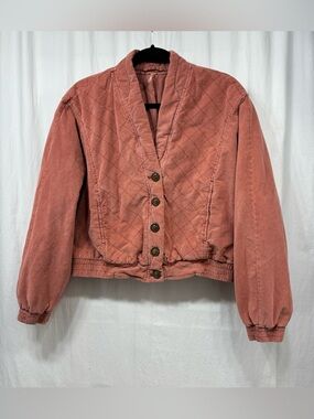 Free People Main Squeeze Quilted Jacket Womens XS Pink Cropped Bomber Button Up